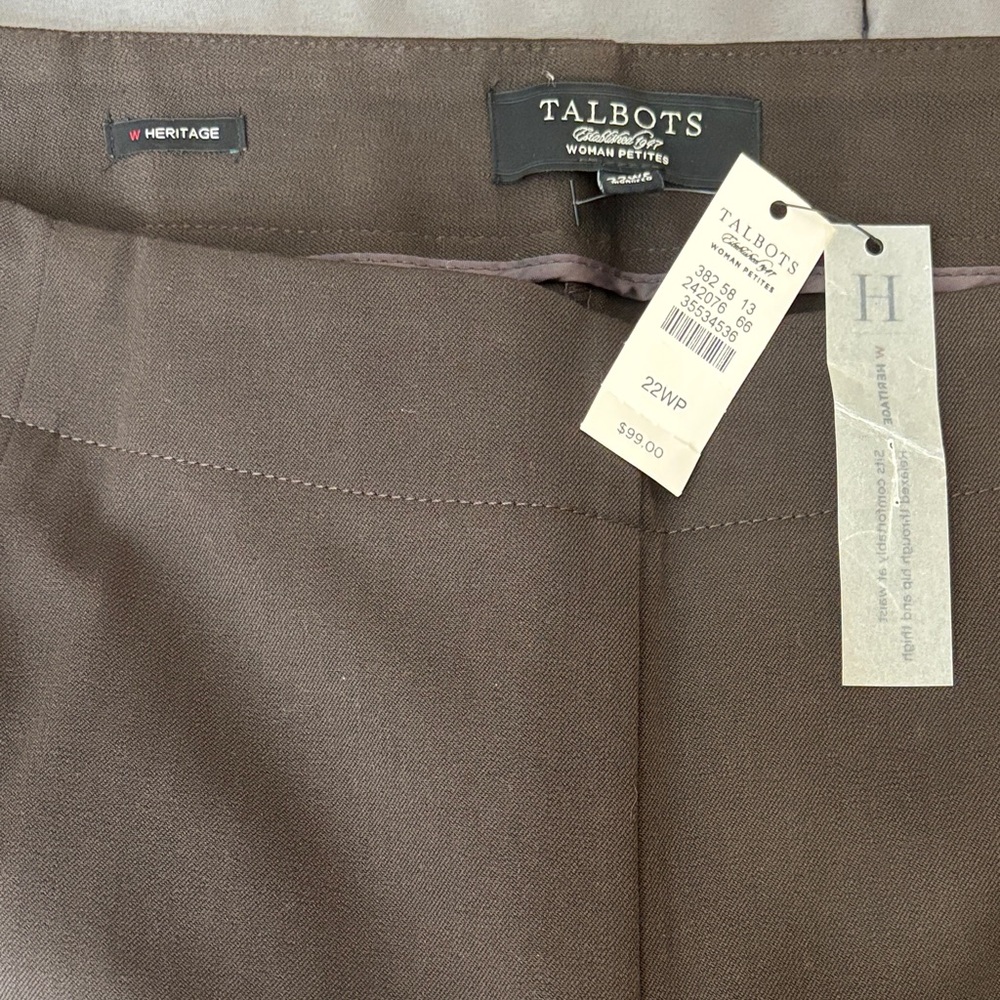 Talbots W Heritage Brown pants 22wp NWT business casual